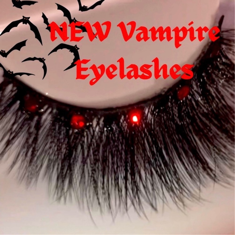 Fake Eyelashes Vampire Party Red Bling Rhinestone Vampy Goth Emo Egirl Falsies
